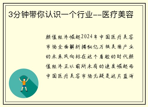 3分钟带你认识一个行业--医疗美容