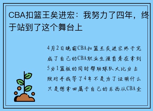 CBA扣篮王矣进宏：我努力了四年，终于站到了这个舞台上