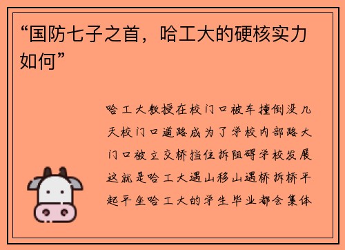 “国防七子之首，哈工大的硬核实力如何”