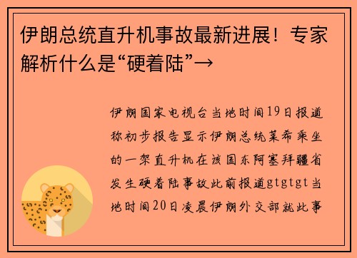 伊朗总统直升机事故最新进展！专家解析什么是“硬着陆”→