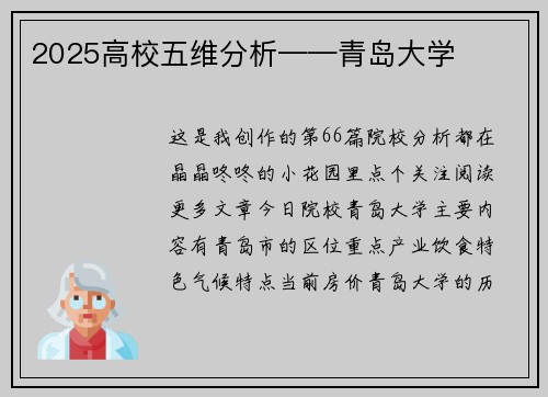 2025高校五维分析——青岛大学