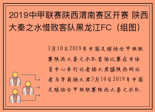 2019中甲联赛陕西渭南赛区开赛 陕西大秦之水惜败客队黑龙江FC（组图）