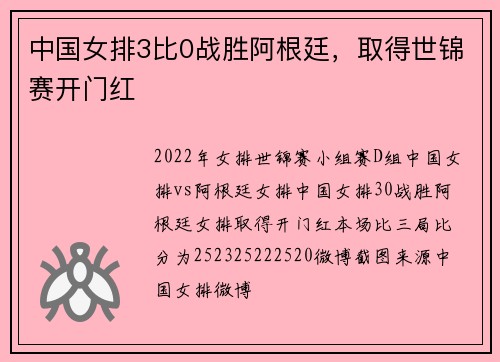 中国女排3比0战胜阿根廷，取得世锦赛开门红